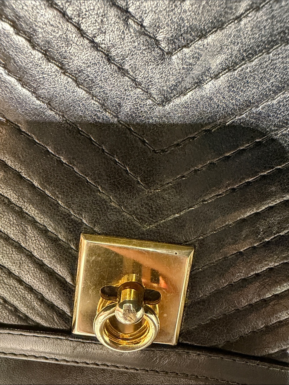 Black Chevron-Detail Shoulder Bag with Gold Turn Lock - Picture 10 of 10